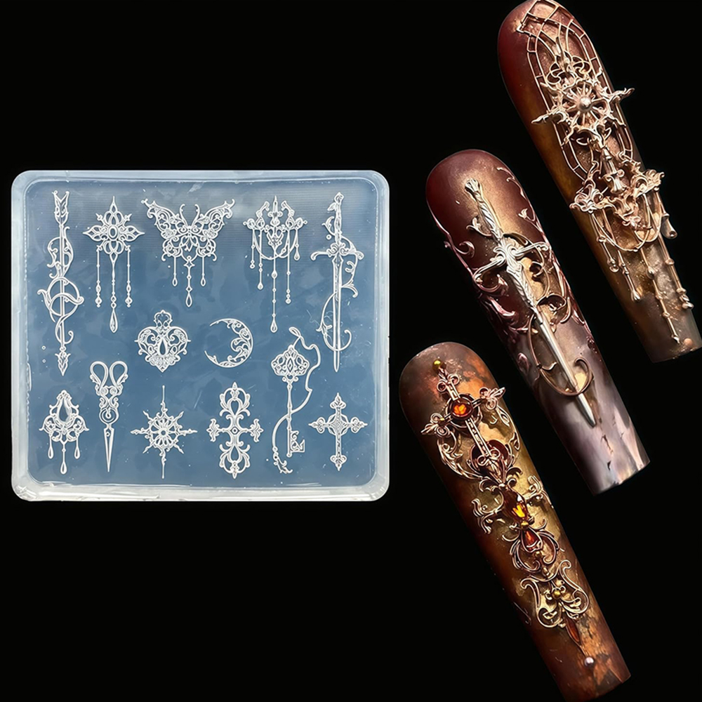 Resin Art Templates Free - 矢印シリコンモールド月樹脂剣型 3D バロックパターンジェルネイルアートモールド蝶マニキュアアクセサリー用品