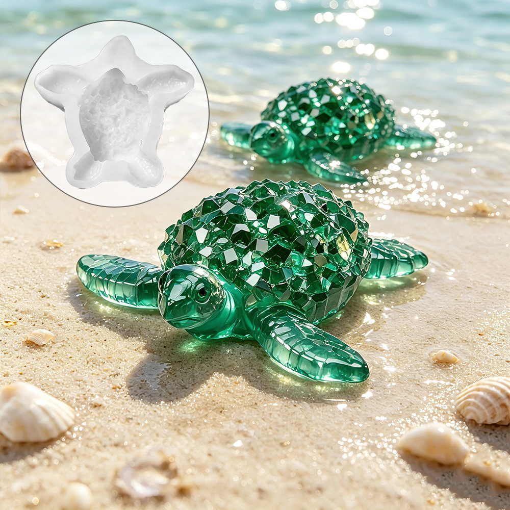 Resin Art Beach - ダイヤモンドカットヒーリングシータートルシリコンモールド海洋動物クリスタルエポキシキャスティングDIYエポキシ樹脂キャンドル石膏サマーデコレーションギフト