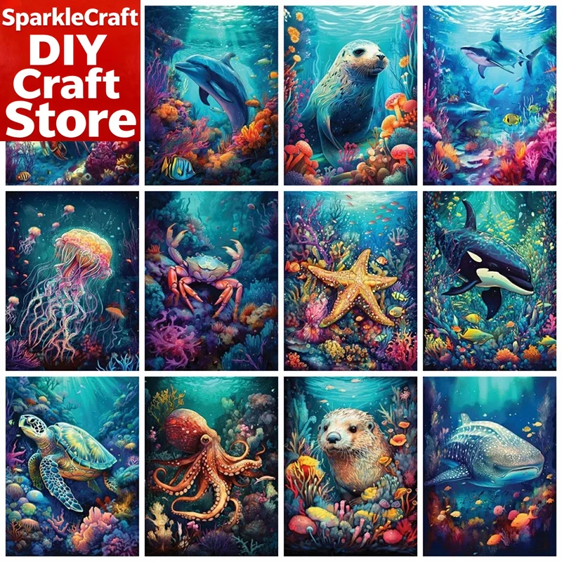 Resin Art Beach - 1PC フレームレスフルスクエアラウンドダイヤモンド塗装キットイルカウミガメ家の装飾刺繍モザイク動物壁アート