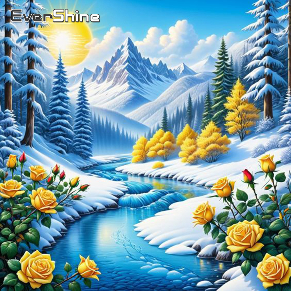 Resin Art Flowers - Evershine 川ダイヤモンド絵画風景新着モザイク花ラインストーン画像山刺繍冬の壁アート