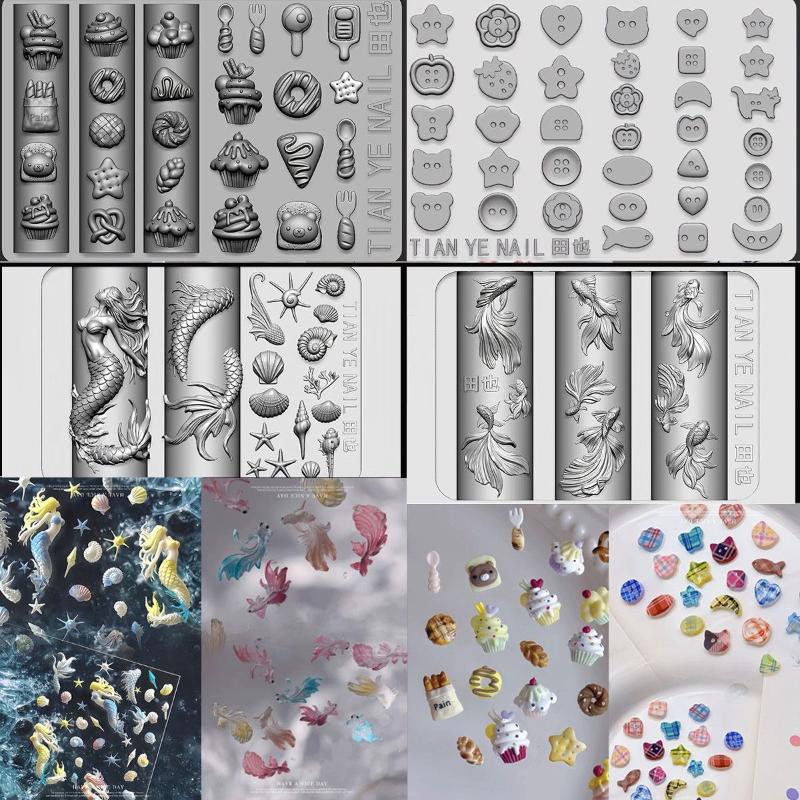 Resin Art Templates Free - 3D ソフトシリコーンネイルオーシャンマーメイドテンプレートネイルアートモールド金魚鯉ボタン彫刻漫画テンプレートネイル DIY アクセサリー