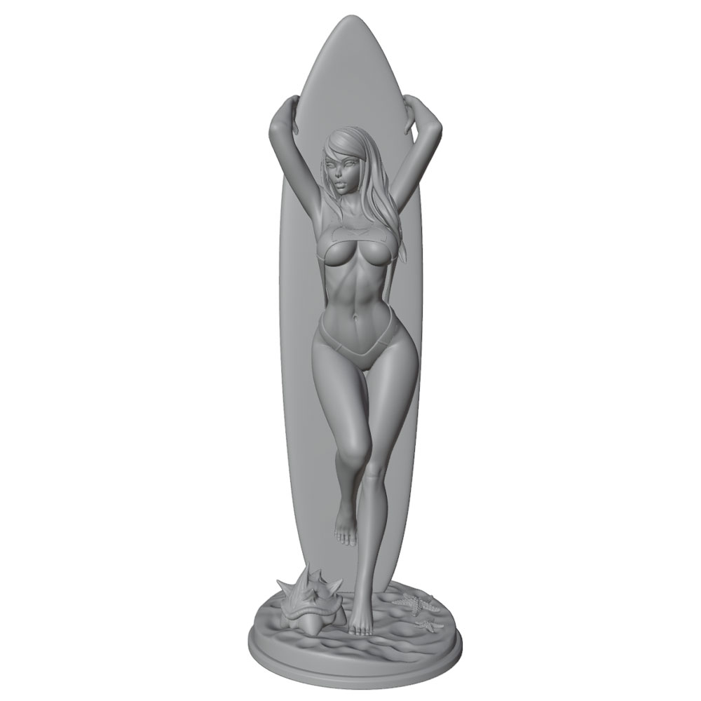 Resin Art Beach - 1/24/6 ビーチガール樹脂モデルセット、セクシーな特徴を持つサーファーガール、GKミニ3DプリントグレーモデルドールDIYドールモデル、未塗装