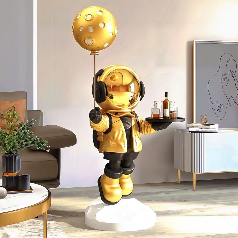Resin Art In Floor - 大型クリエイティブ宇宙飛行士フロアスタンド型収納オーナメント、スマートホームデコレーション、Bluetoothスピーカー機能付き