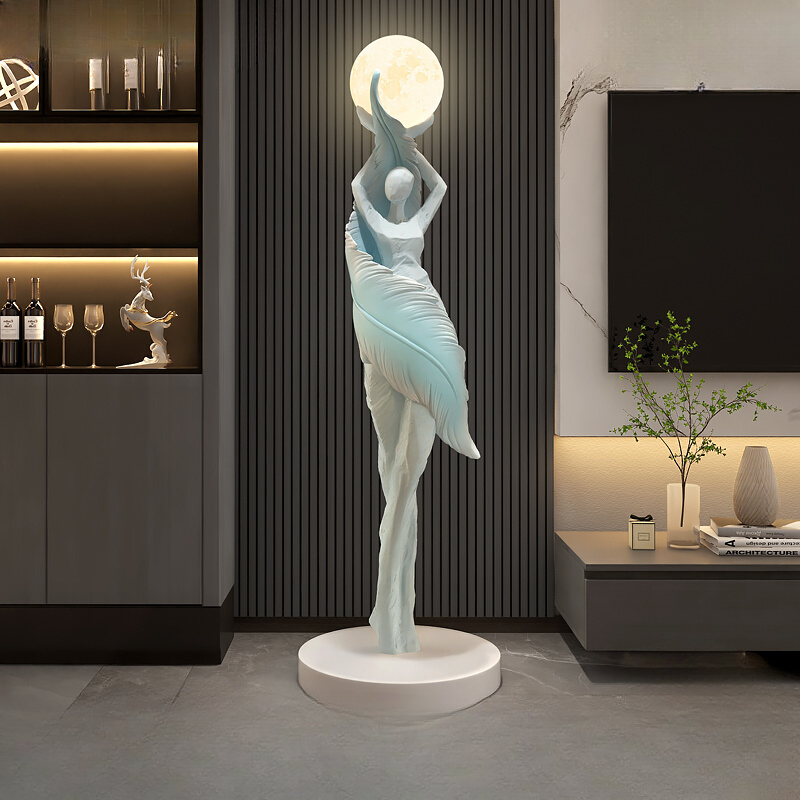 モダンな家の装飾、抽象的な羽根の少女アート彫刻飾り、大型フィ - Resin Art In Floor のレビューと価格