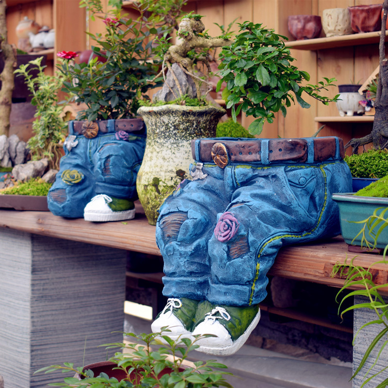 樹脂製ガーデンデニム植木鉢 屋外用 家庭装飾 芸術的で創造的 - Resin Artist のレビューと価格