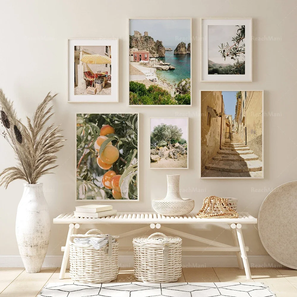 シシリー島プリント イタリアの都市 田園風景 地中海ポスター - Resin Art Beach のレビューと価格
