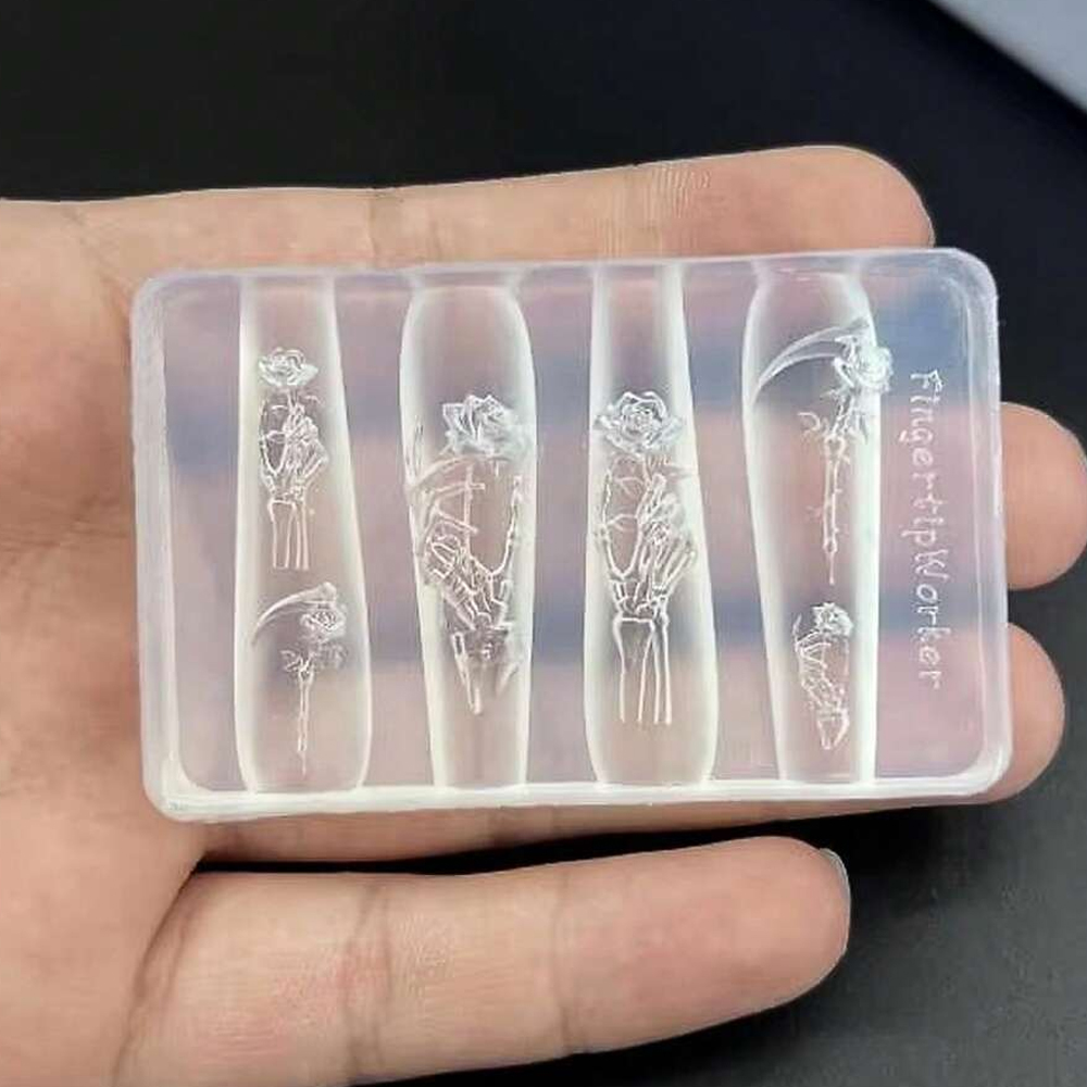 2個セット ダークローズスカル シリコンネイルアートモールド - Resin Art Templates Free のレビューと価格