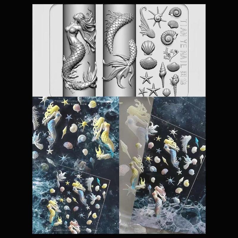 3D ソフトシリコーンネイルオーシャンマーメイドテンプレート - Resin Art Templates Free のレビューと価格