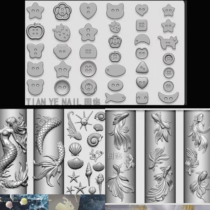 3D ソフトシリコーンネイルオーシャンマーメイドテンプレート - Resin Art Templates Free のレビューと価格